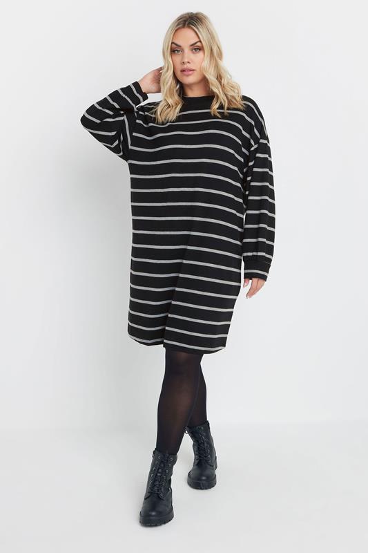 YOURS Plus Size Black & Grey Stripe Jumper Dress | Yours Clothing 1