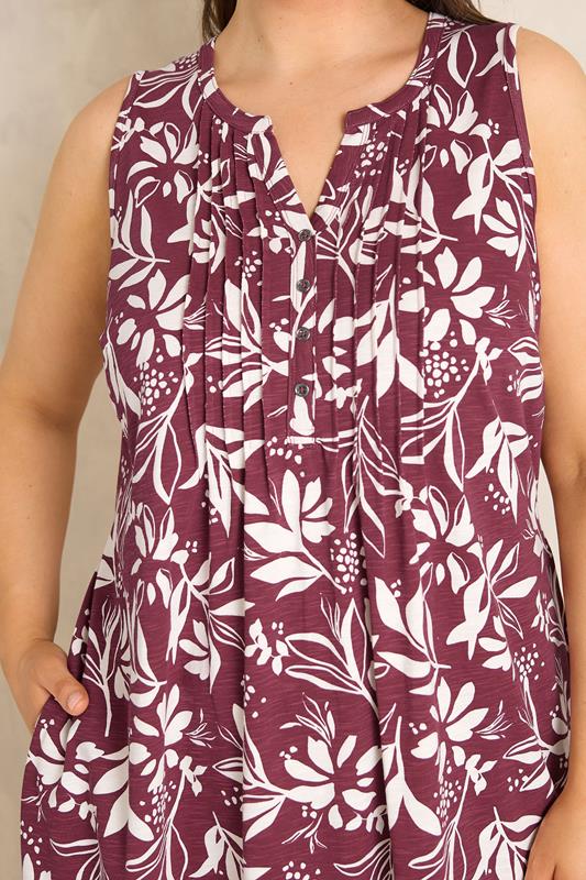 EVANS Plus Size Berry Red Leaf Print Cotton Dress | Evans  5