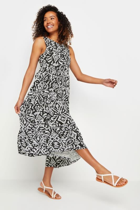 M&Co Black & White Abstract Print Sleeveless Tiered Cotton Dress | M&Co 1