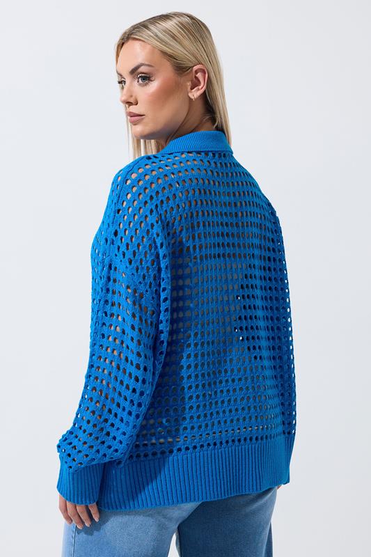 LIMITED COLLECTION Plus Size Blue Crochet Knit Long Sleeve Shirt | Yours Clothing 2