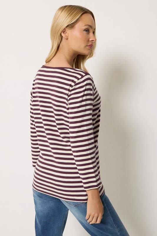 M&Co Berry Purple Stripe Slash Neck Cotton Top | M&Co 2