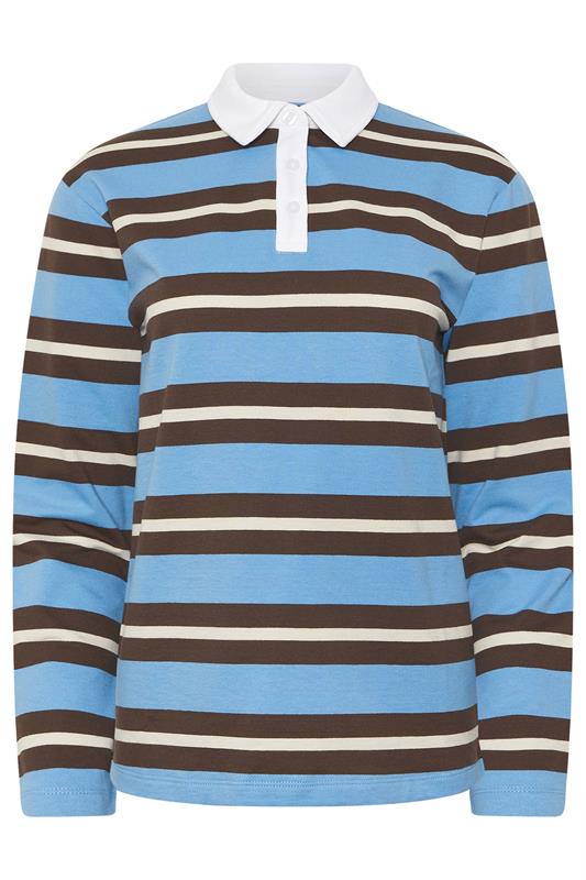 PixieGirl Petite Women's Brown & Blue Striped Cotton Rugby T-Shirt | PixieGirl 5