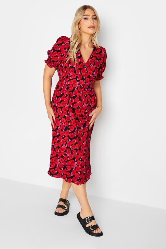 M&Co Red Floral Print Button Through Dress | M&Co 1