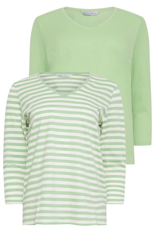 M&Co 2 Pack Green Plain & Stripe V-Neck Cotton T-Shirts | M&Co 7