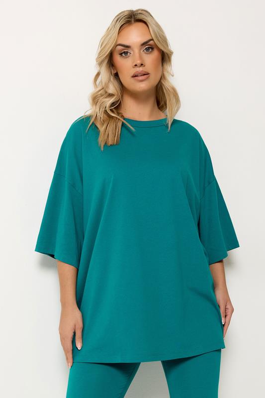 YOURS Plus Size Teal Blue Boxy T-Shirt | Yours Clothing 1