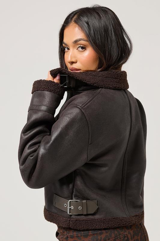 PixieGirl Petite Women's Chocolate Brown Aviator Jacket | PixieGirl 4