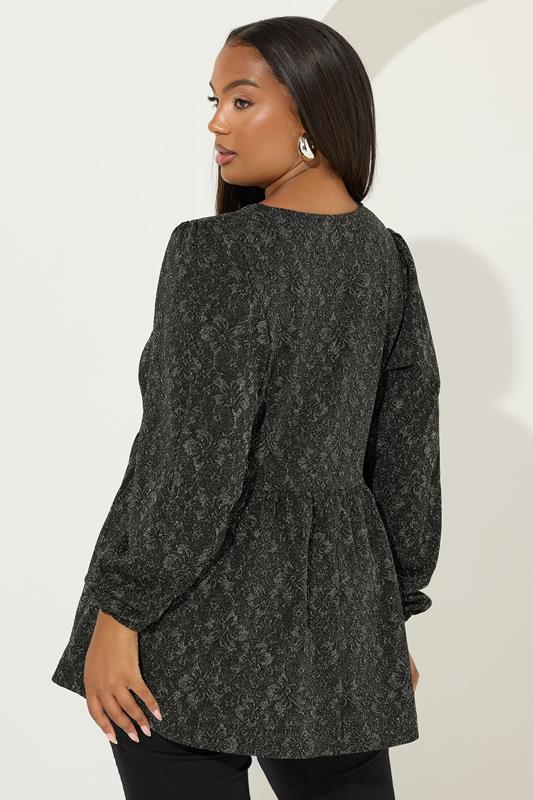 YOURS Plus Size Gold Floral Jacquard Bow Front Top | Yours Clothing 4