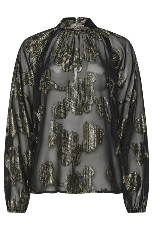 LTS Tall Black Floral Jacquard High Neck Blouse | Long Tall Sally 5