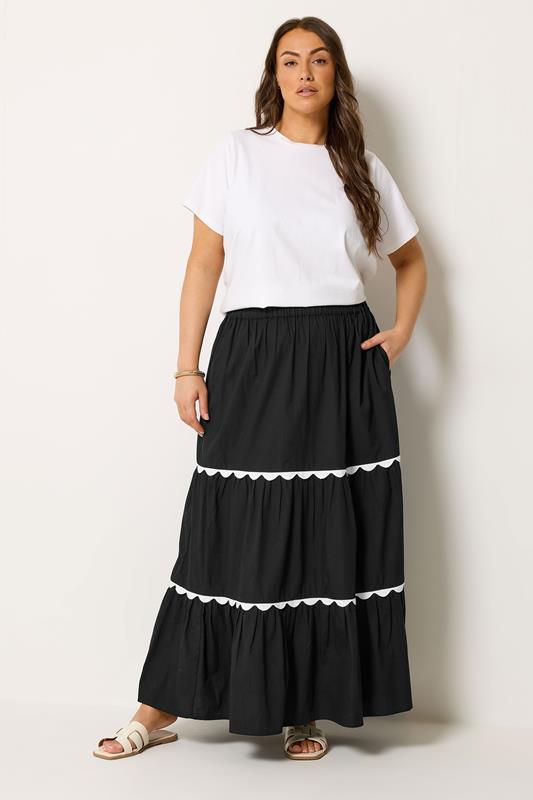 YOURS Plus Size Black Scallop Detail Maxi Skirt | Yours Clothing 1