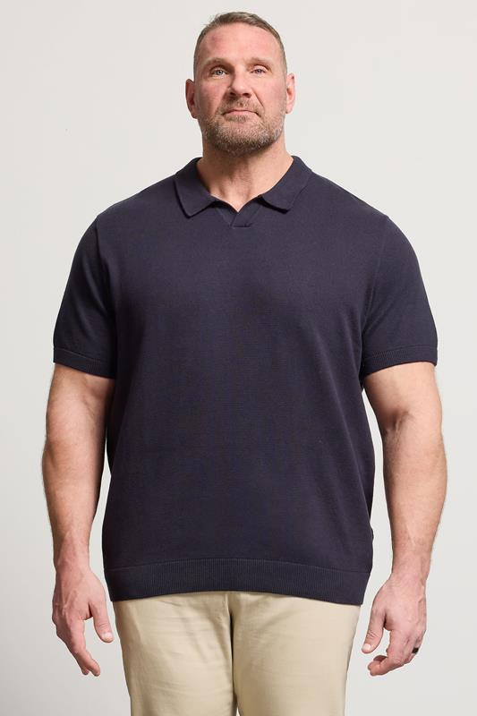  JACK & JONES Big & Tall Night Sky Blue Knitted Polo