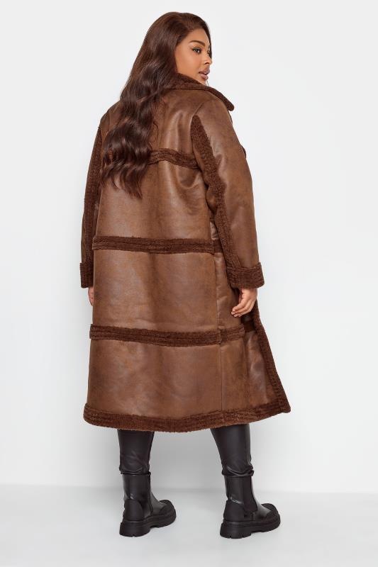 YOURS Curve Brown Faux Fur PU Jacket | Yours Clothing 4