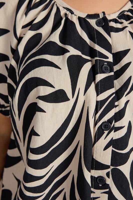 EVANS Plus Size Black Premium Linen Leaf Print Blouse | Evans 5