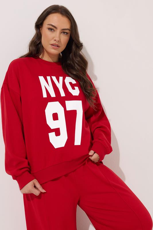  YOURS Curve Red 'NYC 97' Slogan Sweatshirt