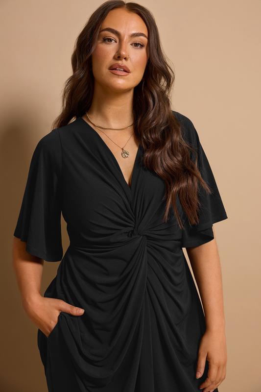  EVANS Curve Black Twist Front Angel Sleeve Top
