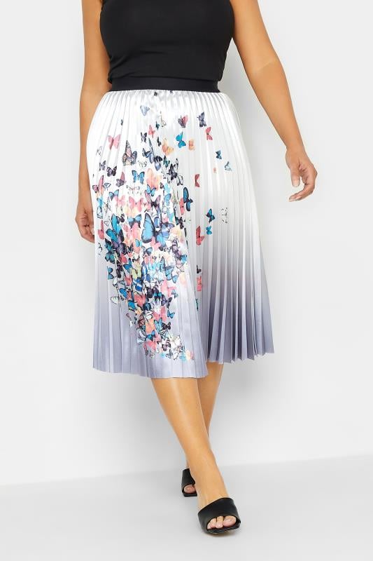 Women's  M&Co White Butterfly Print Pleated Midi Skirt