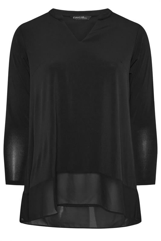 EVANS Plus Size Black Chiffon Hem Blouse | Evans 5