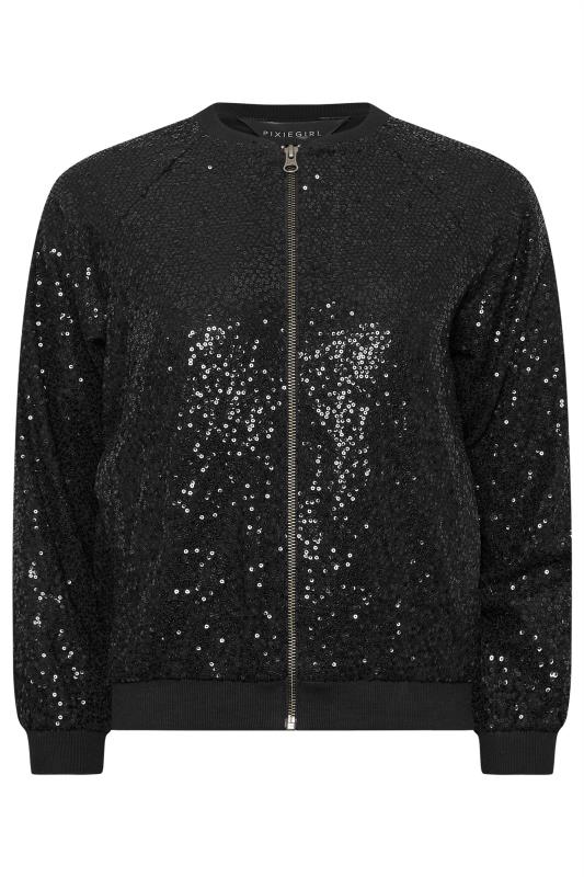PixieGirl Petite Women's Black Sequin Bomber Jacket | PixieGirl 6