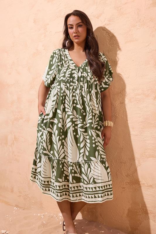 EVANS Curve Green Abstract Pintuck Dress