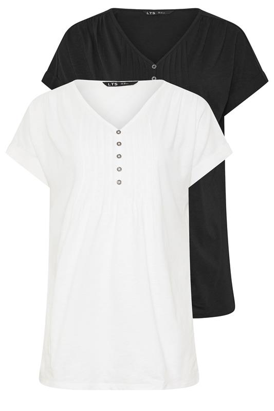 LTS Tall 2 PACK Black & White Cotton Henley Tops | Long Tall Sally 7