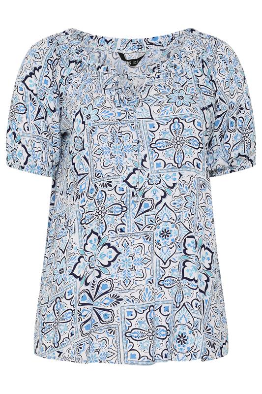 YOURS Plus Size Blue Floral Bardot Top | Yours Clothing 5