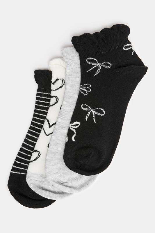 YOURSET 4 PACK Curve Black Bow Print Trainer Liner Socks