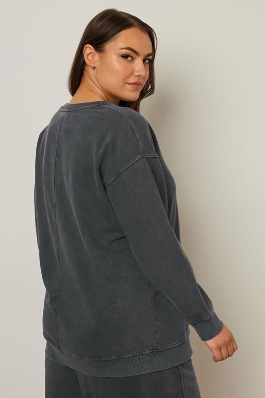 YOURS Plus Size Charcoal Grey 'New York' Embroidered Slogan Sweatshirt 2