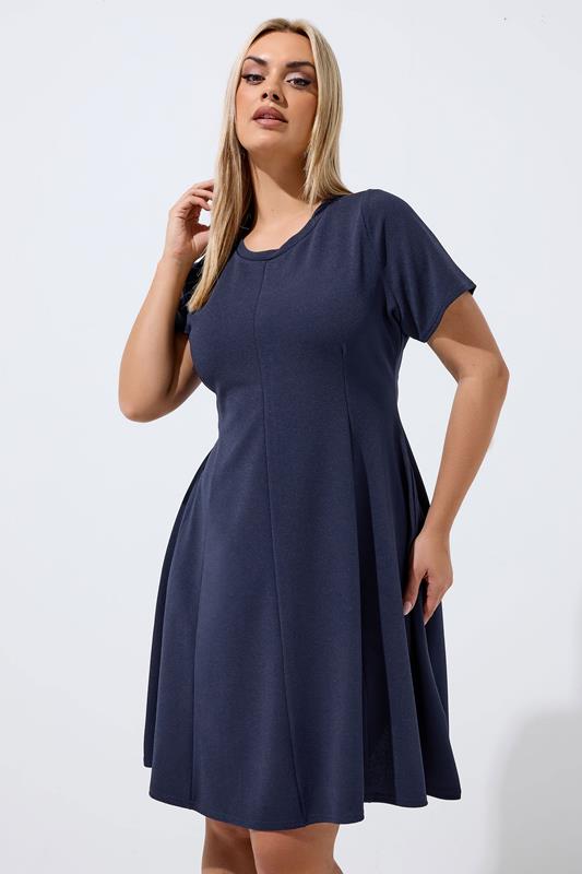 LIMITED COLLECTION Plus Size Navy Blue  Skater Pleat Dress | Yours Clothing 1