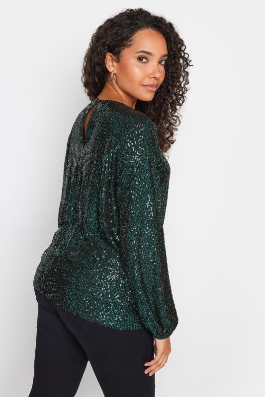 M&Co Dark Green Sequin Keyhole Long Sleeve Top | M&Co 4
