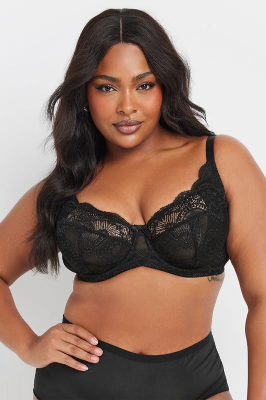 YOURSET 2 PACK Plus Size Black & Pink Lace Underwired Bras | Yours Clothing 2