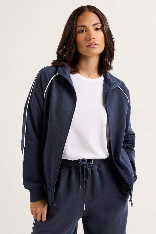  PixieGirl Petite Navy Blue Contrast Piping Zip Sweatshirt