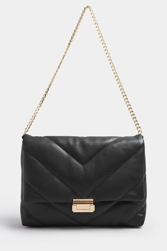 Black Faux Leather Quilted Shoulder Bag