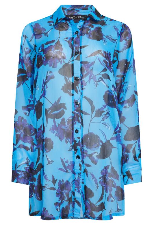 M&Co Blue Floral Print Longline Shirt | M&Co 7
