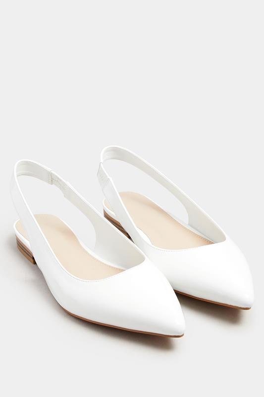  LTS White Patent Slingback Flat Shoes In Standard Fit