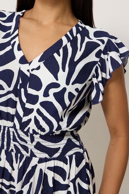 M&Co Petite Navy Blue Abstract Print V-Neck Dress | M&Co 4