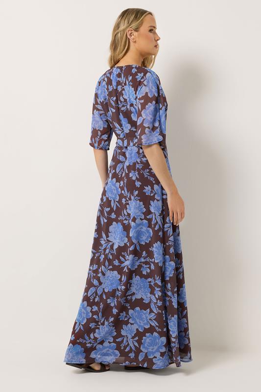 LTS Tall Women's Chocolate Brown & Blue Floral Wrap Maxi Dress | Long Tall Sally 2