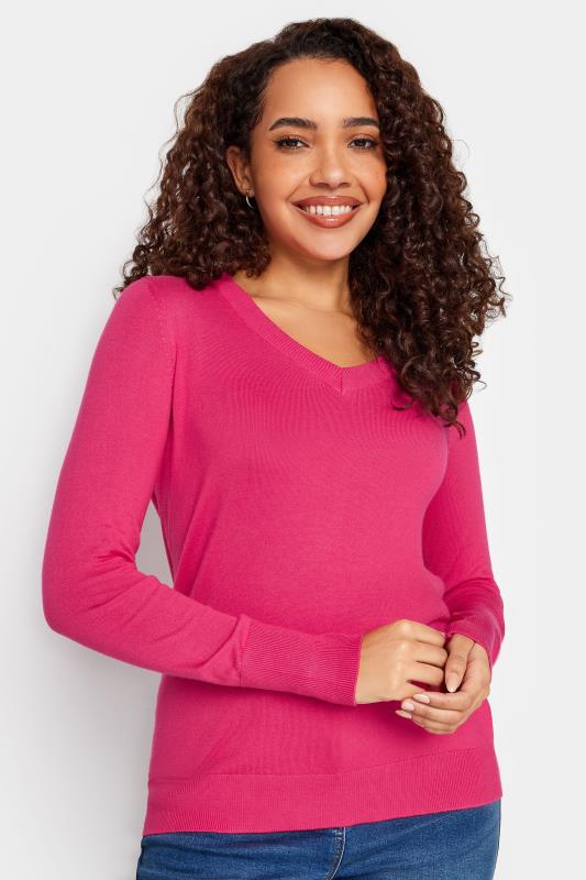 Women's  M&Co Pink Long Sleeve V-Neck Jumper