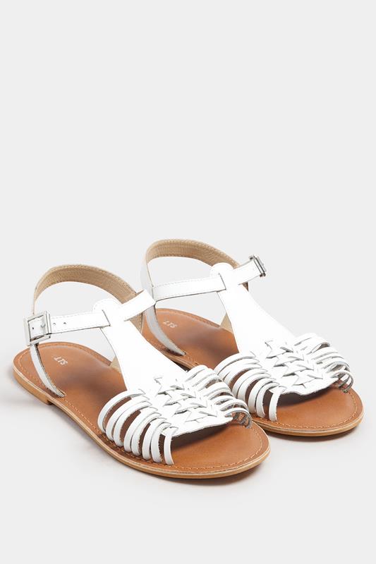 LTS White Leather Fisherman Sandals In Standard Fit