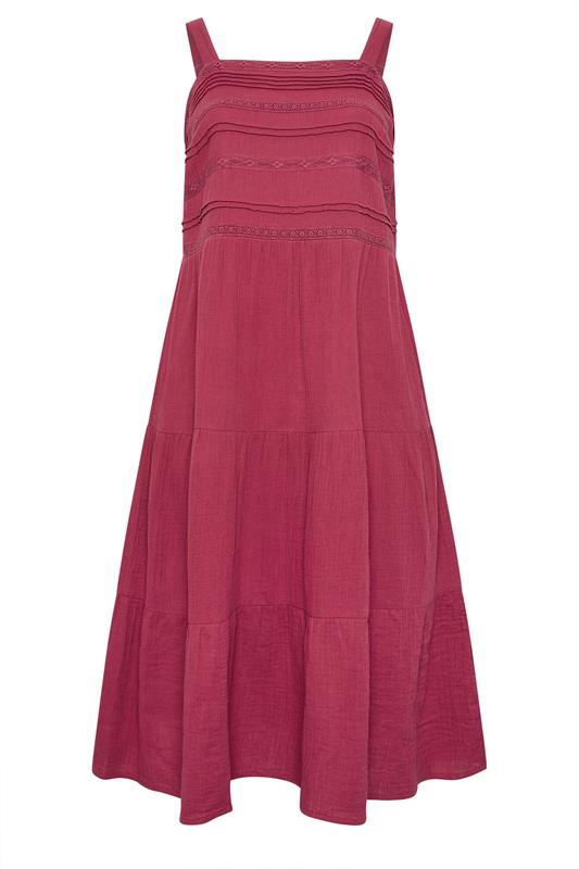 YOURS Plus Size Pink Cheesecloth Pleated Tiered Dress | Yours Clothing 6