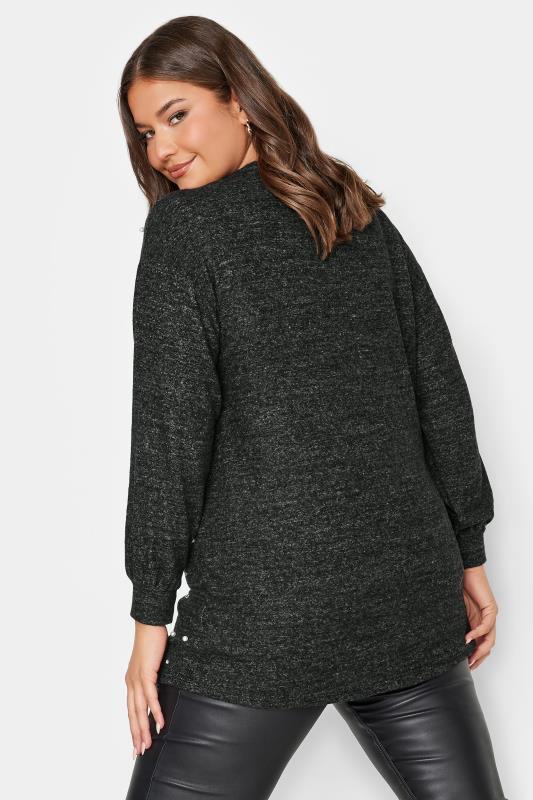 YOURS LUXURY Plus Size Charcoal Grey Soft Touch Pearl Jumper | Yours Clothing 3