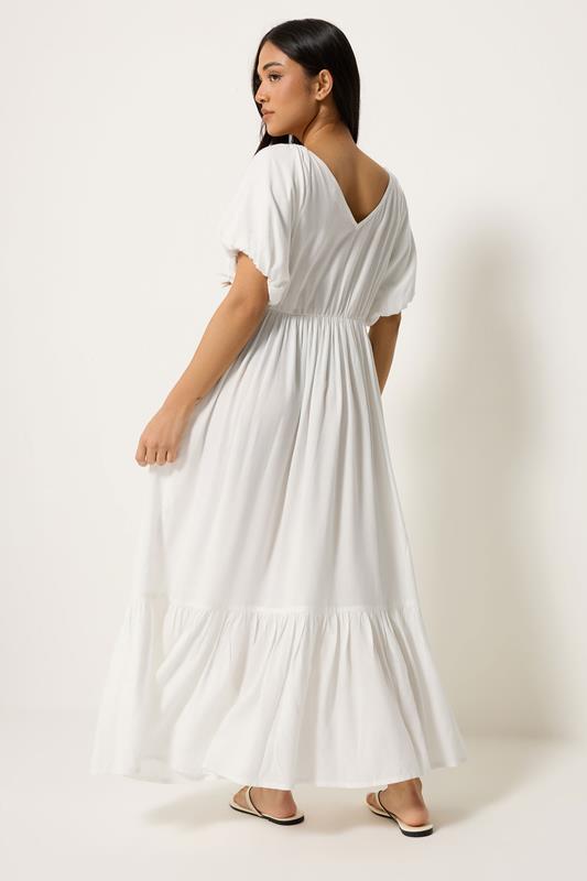 PixieGirl Petite Women's White Puff Sleeve Maxi Dress | PixieGirl 2