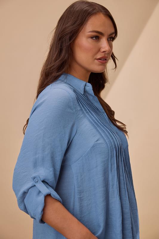 EVANS Plus Size Blue Pintuck Tab Sleeve Shirt | Evans 1