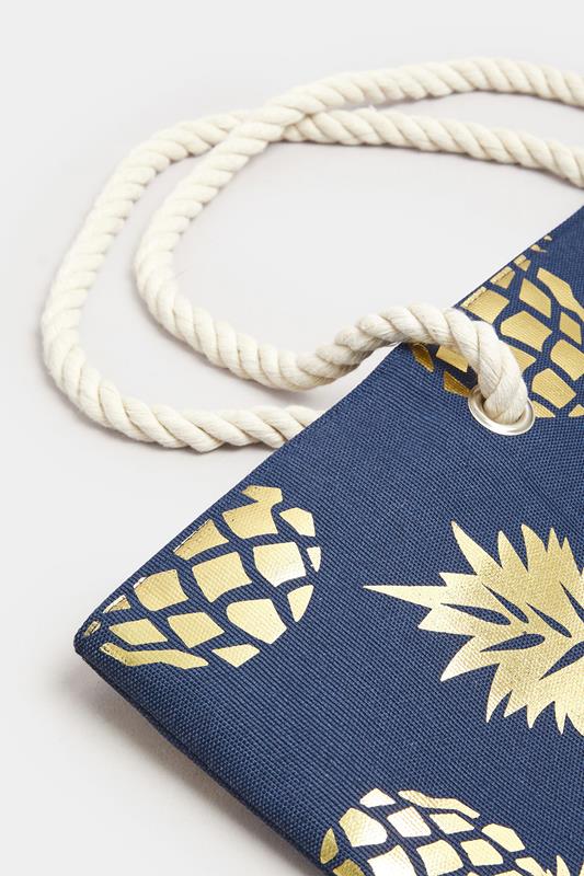 Navy Blue & Gold Pineapple Tote Bag | Yours Clothing 5