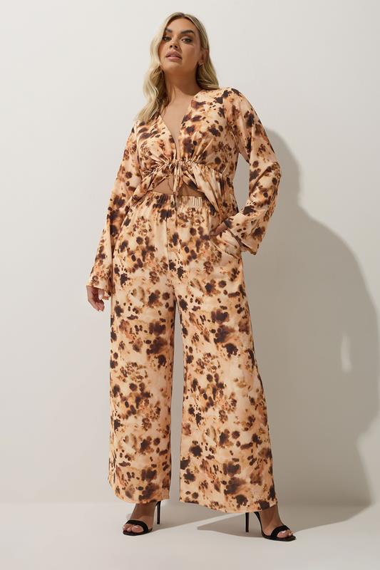 LIMITED COLLECTION Curve Brown Abstract Animal Print Wide Leg Trousers