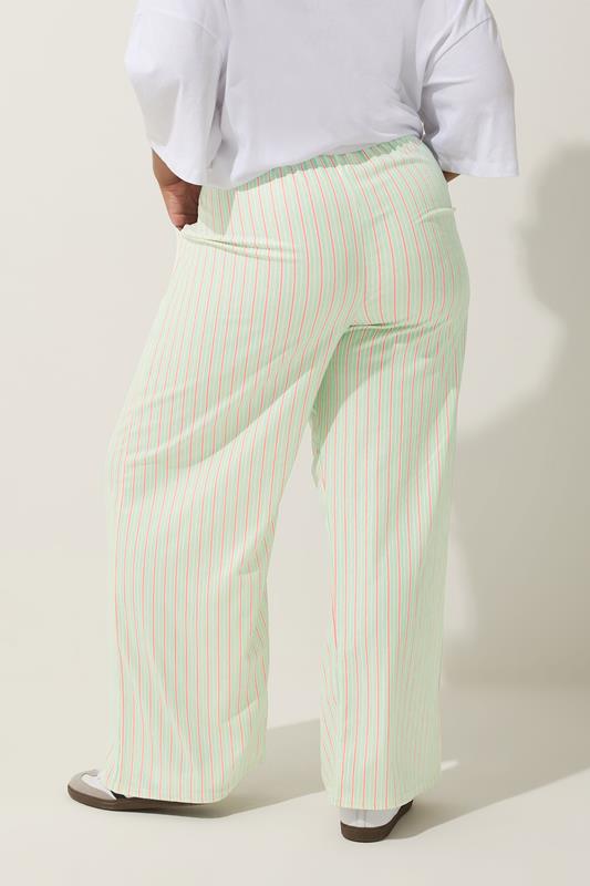 LIMITED COLLECTION Plus Size Mint Green & Pink Stripe Wide Leg Trousers | Yours Clothing 2