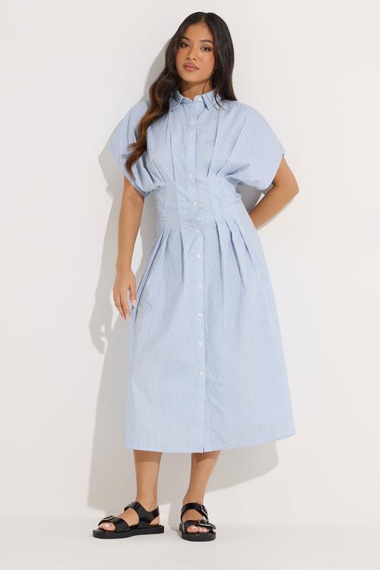 PixieGirl Petite Blue Stripe Shirt Maxi Dress