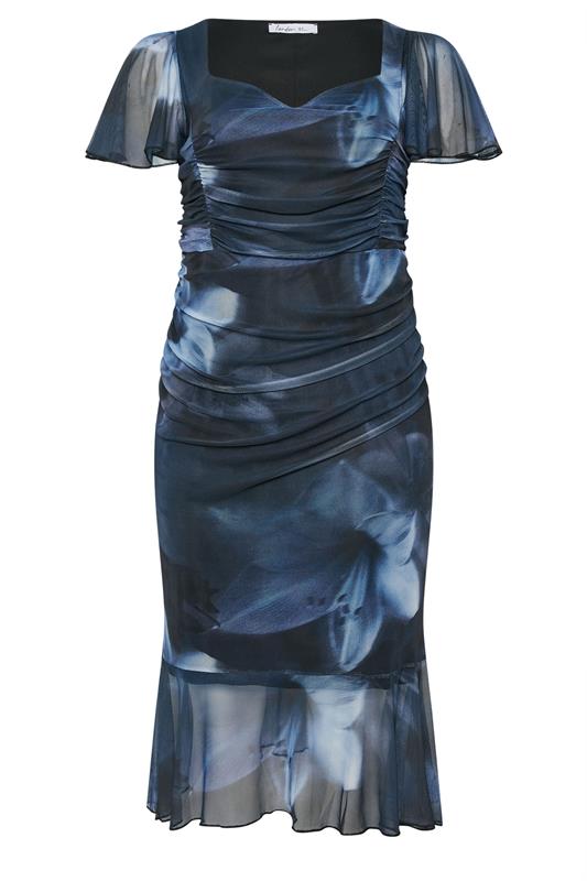 YOURS LONDON Plus Size Blue Blurred Square Neck Midi Dress | Yours Clothing 5