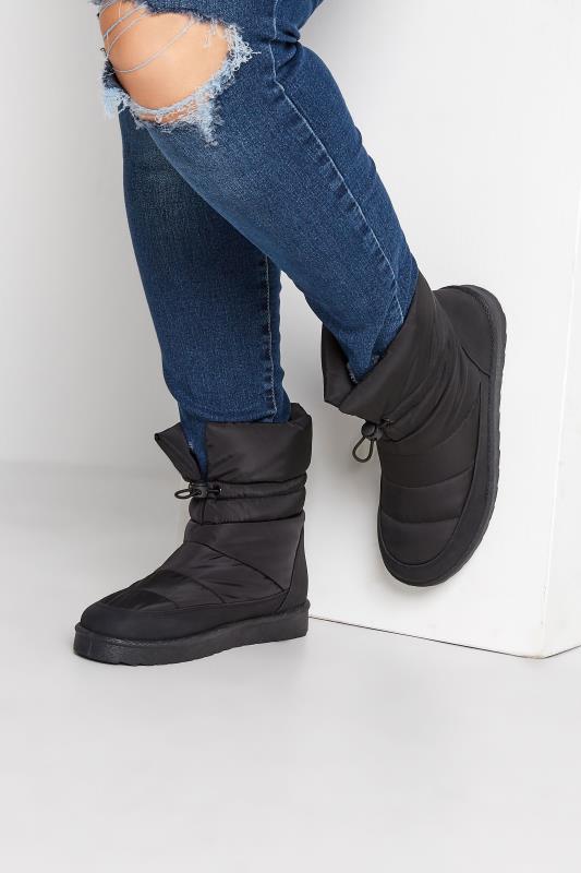 Plus Size  Yours Black Padded Snow Boots In Extra Wide EEE Fit