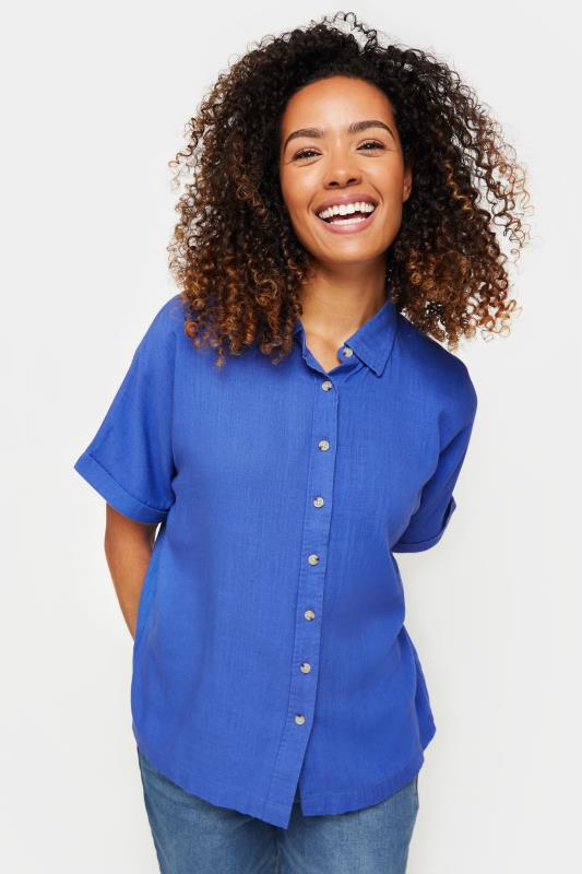Women's  M&Co Blue Short Sleeve Linen Shirt