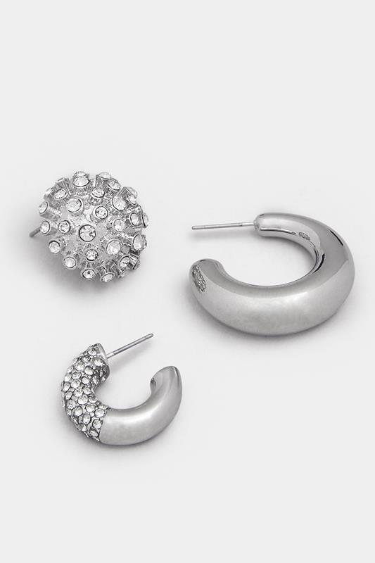 YOURSET 3 PACK Silver Tone Mixed Stud & Hoop Earring Set | Yours Clothing 4