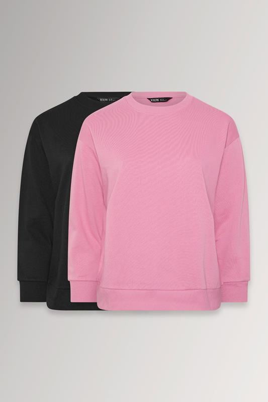 YOURSET Plus Size 2 PACK Black & Pink Sweatshirts | Yours Clothing 1